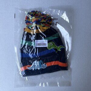 Beanie Hat‎ Kids Toddler Knit Dinosaur Pom pom OS Black Multicolor Stretch New